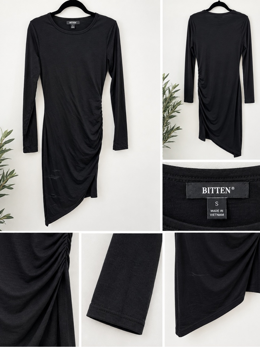 Bitten by Sarah Jessica Parker Black Asymmetrical Long-Sleeve Ruched Dress